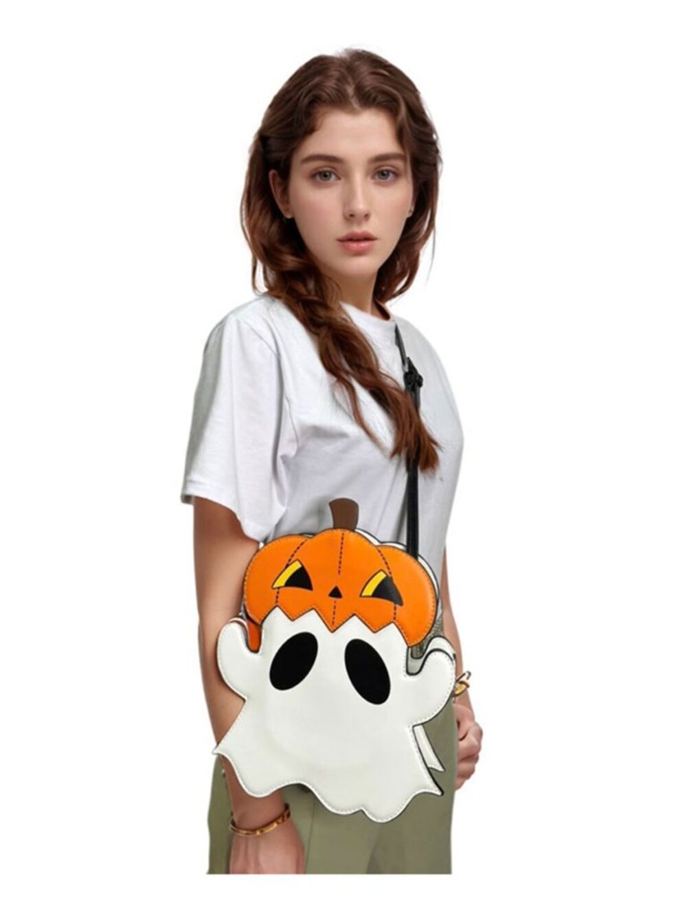 Tigerstars Faux Leather Halloween Pumpkin Ghost Crossbody Bag